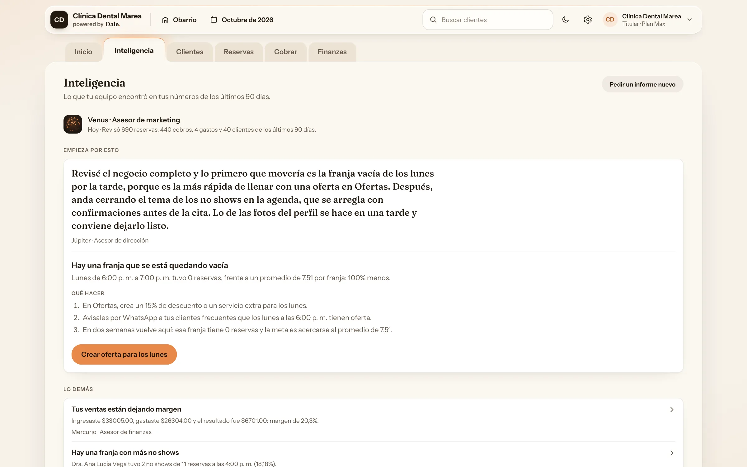 Inteligencia de Dale en tu clínica: la lectura semanal de cuatro asesores